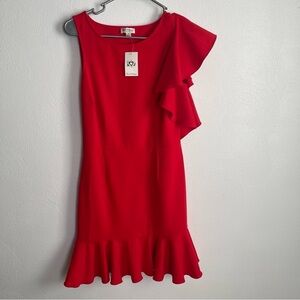 Miss Selfridge red ruffle shoulder dress NWT size 6 no flaws